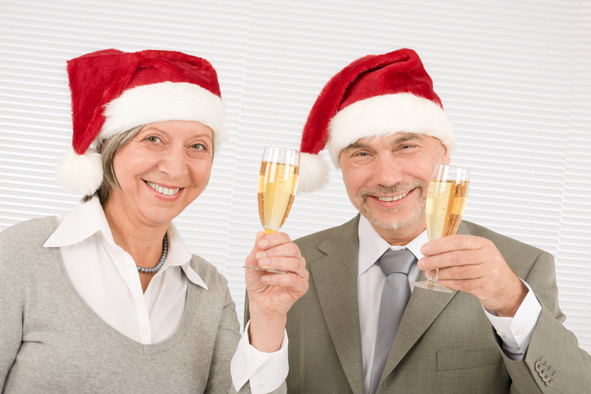 Xmas business toast senior colleagues have fun