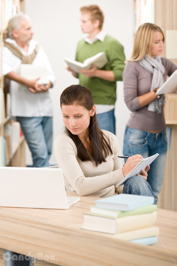 students in library