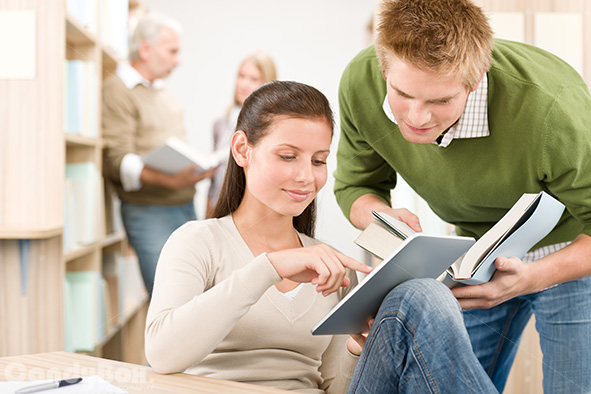 students in library